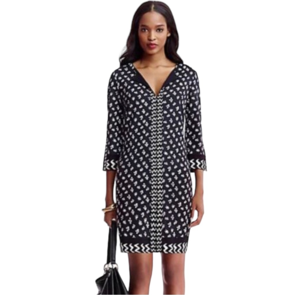 Diane Von Furstenberg DVF ☆ Black & White Rose 100% Silk Dress